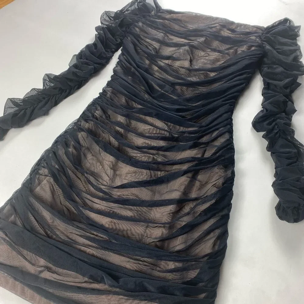 BEBE MESH RUCHED DRESS - Picture 3 of 5